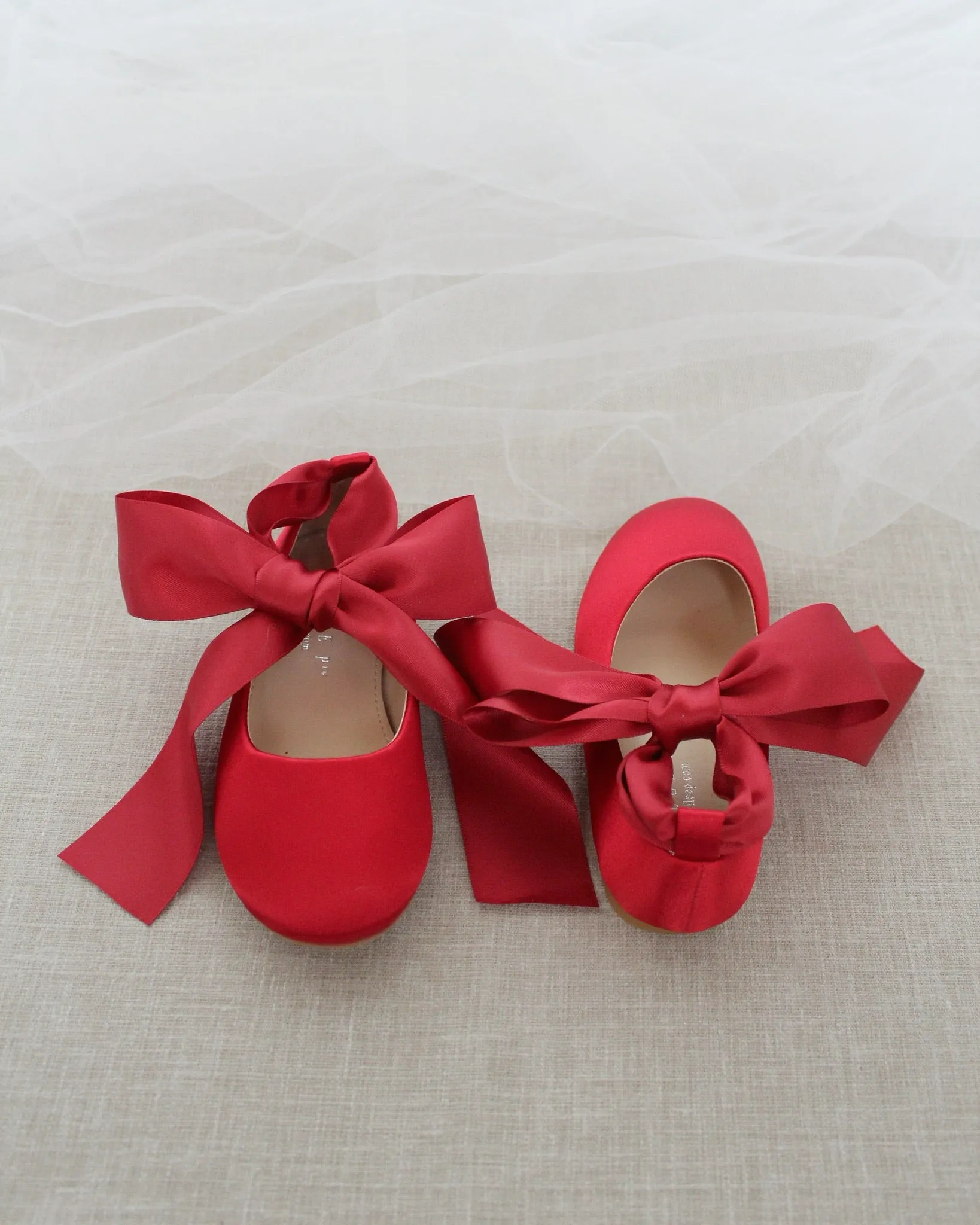 Satin Ballet Flats with Ankle Tie or Ballerina Lace Up