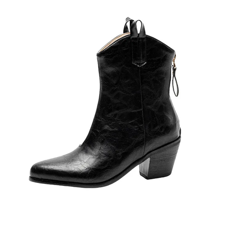 Women's Pointed Toe Square Heel Western Ankle Boots